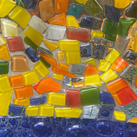 Square Fused Bubble Glass Cobalt Blue Multicolored Dish Tray 8” Art Glass Plate - Picture 4 of 7